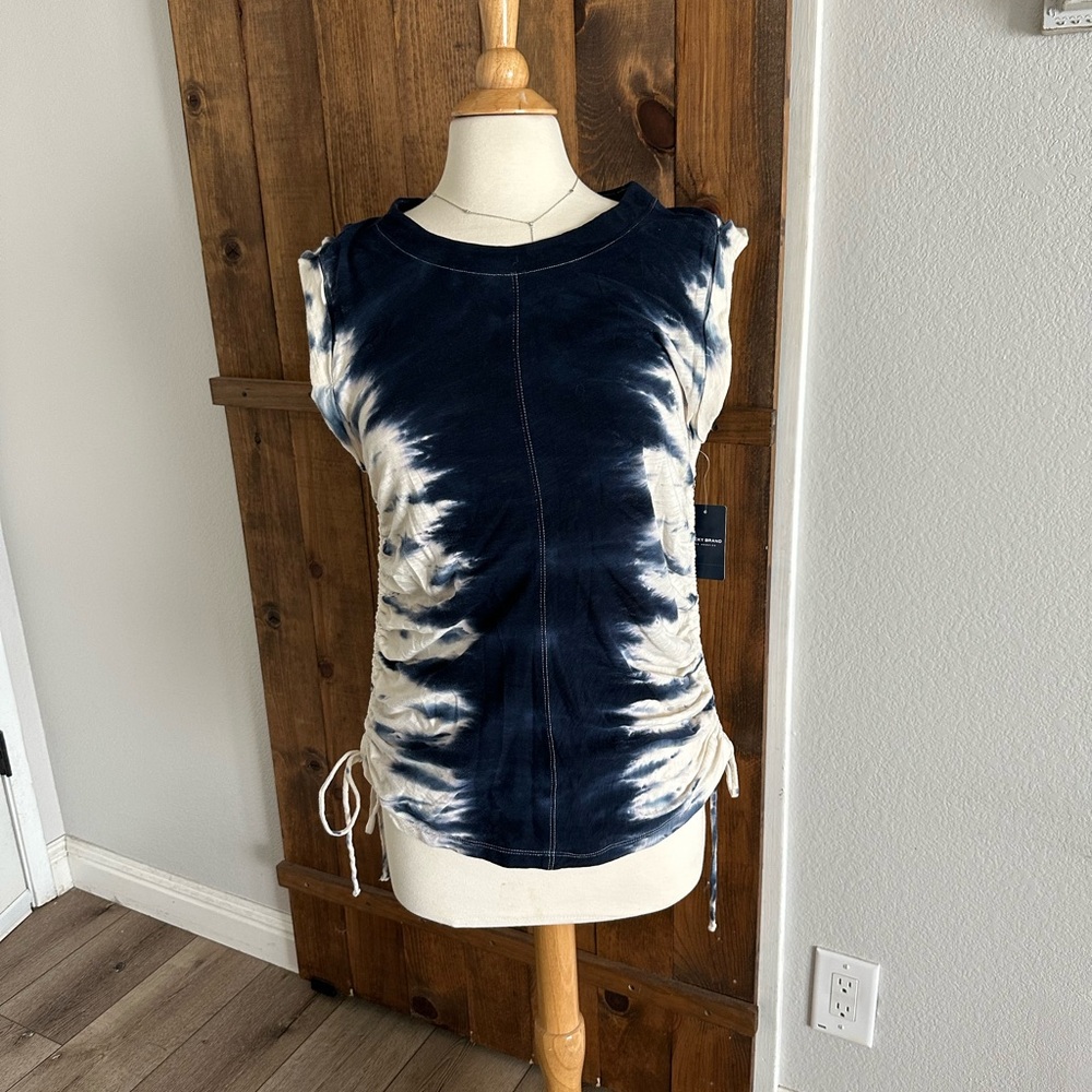Lucky Brand Navy and Cream Tie-Dye Muscle Tee